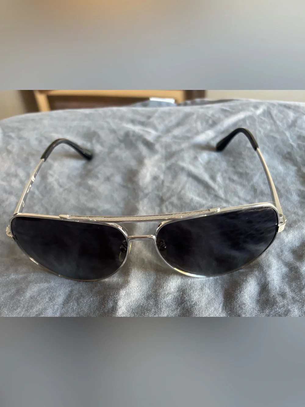 Dunhill Silver Metal Aviator Sunglasses with Dark Gray Lenses